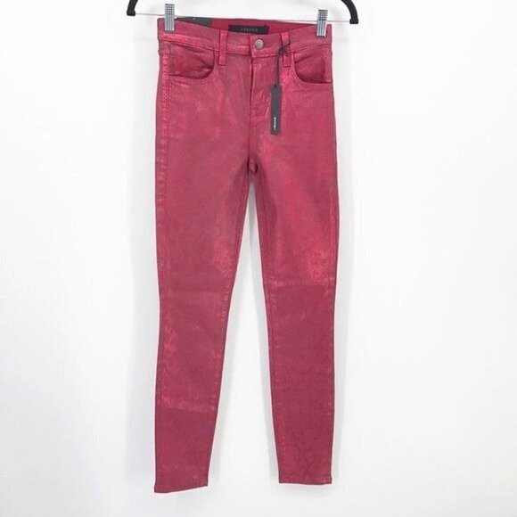 J Brand Alana High Rise Jagged Opium Python Red Size 23 New - Picture 1 of 12